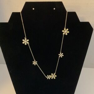 Diamonique Yellow Clear Simulated Diamond Flower Necklace Gold Tone 18in 925
